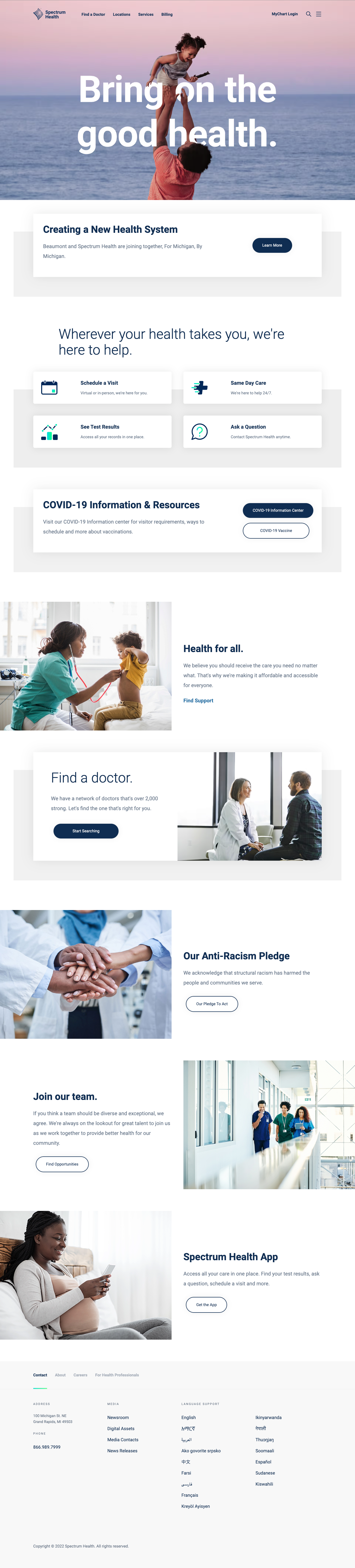 Spectrum Health 2022 Homepage
